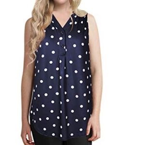 Amzplus Navy Blue & Polka-dot Sleeveless Blouse